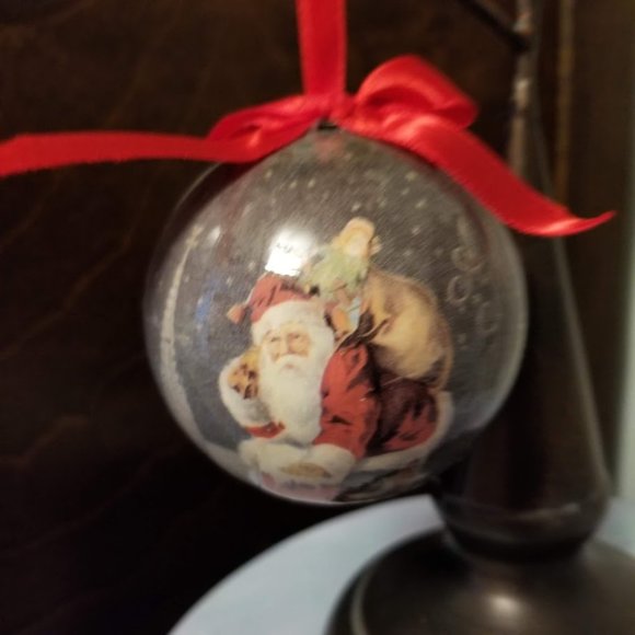 Vintage Style Set of 6 Antique Santa Paper Mache Decoupage Christmas Ornaments - Picture 2 of 15